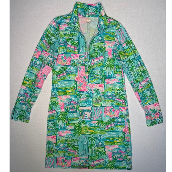 Lilly Pulitzer Claudia UPF 50+ fabric, High Tide Navy Honda print dress large - Picture 4 of 15